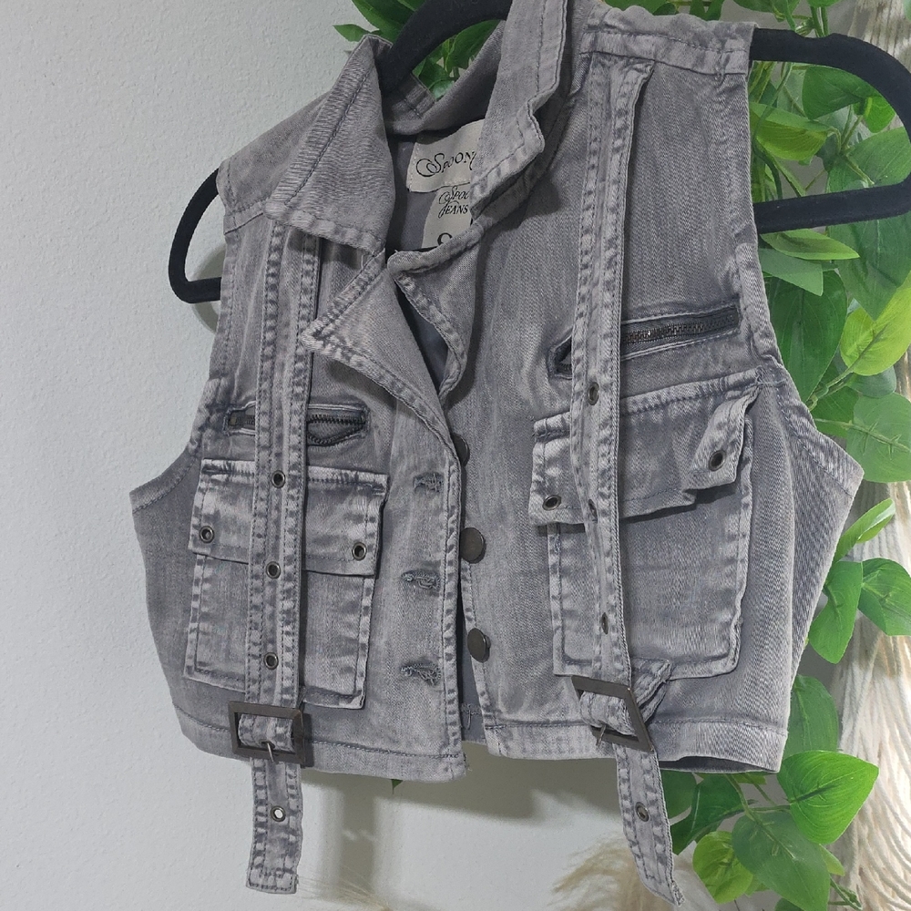 Grunge Tactile Gray Women's Denim Vest